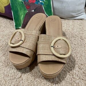 A New Day Beige Woven Mules with Buckle